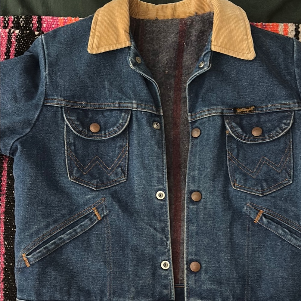Wrangler Blue Jean Jacket with Tan Collar